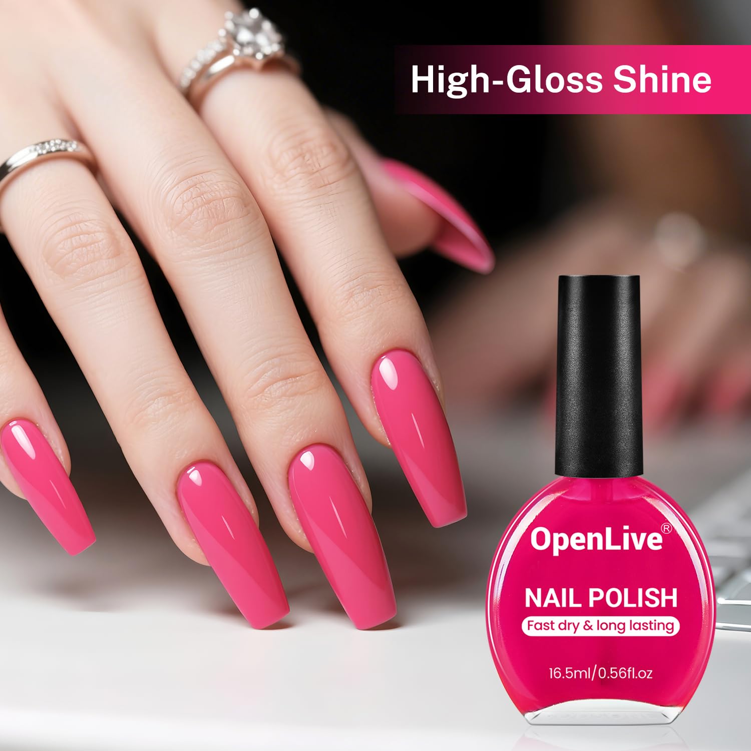 16.5ml Rose Pink Nail Polish Large Volume Quick Dry Nail Polish, Long Lasting Shine, Fingernail Toenail Nail Art DIY Home Travel Nail Art Gift-Velvo Beauty