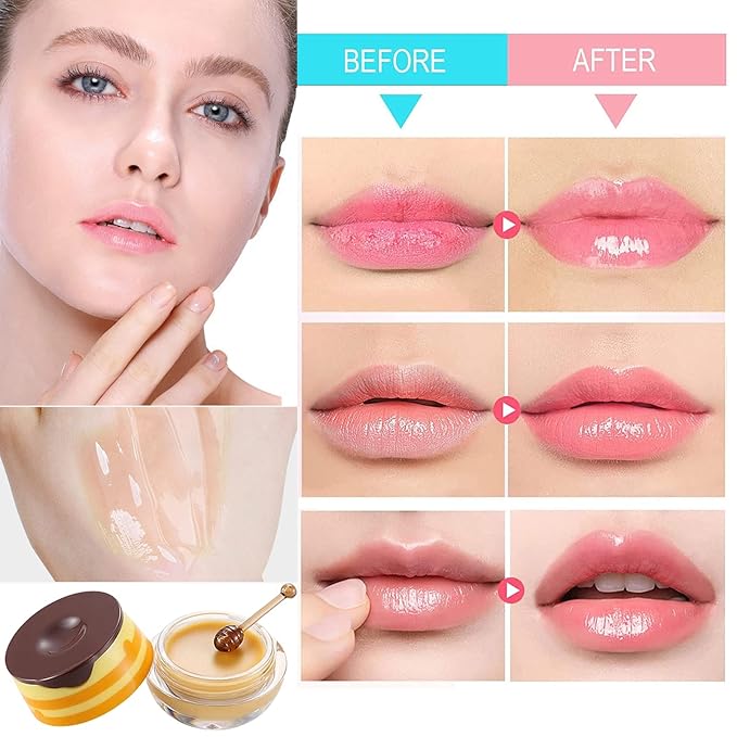4Pcs Bee Lip Balm Honey Pot, Honey & Strawberry Lip Balm Moisturizing Lip Mask with Stick Hydrating & Prevention Dry and Cracked Lip Scrubs Exfoliator, Lip Sleep Mask Reduces Lip Lines-Velvo Beauty