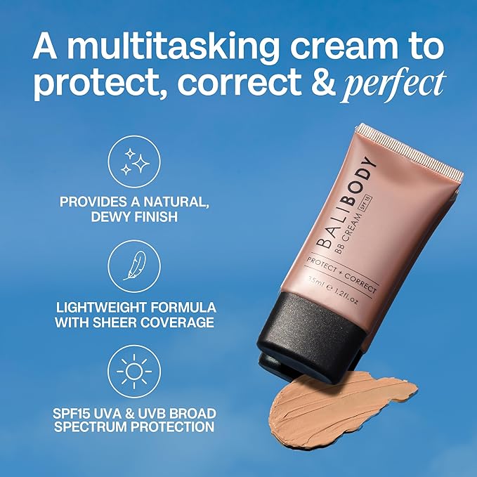 Bali Body BB Cream SPF15 - Tan Shade | Tinted Sheer Face Cream with Hyaluronic Acid & Marine Collagen | Paraben Free, For All Skin Types | Vegan, Cruelty Free Australian Made (35 ml/1.2 fl oz)-Velvo Beauty