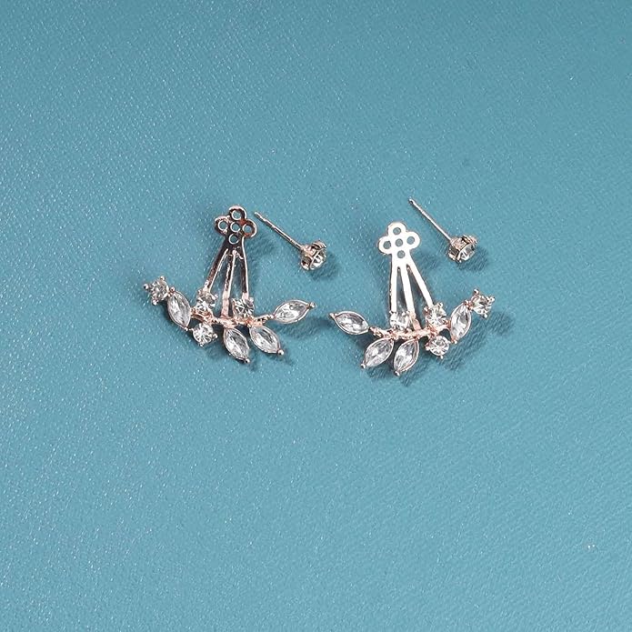 Boho Crystal Leaf Ear Jackets Earrings Gold Cz Crystal Earrings Rhinestone Front Back Studs Earrings Minimalist Earrings Jewelry for Women and Girls Gifts-Velvo Beauty