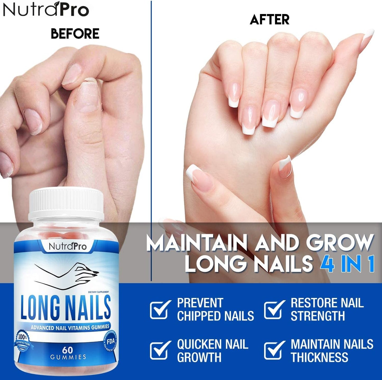 Nail Growth Vitamins for Stronger Nail - No More Chipped Nails.Nail Strengthener And Growth Supplement Gummies – Grow Strong Long Nails With Biotin And Collagen Gummies.-Velvo Beauty
