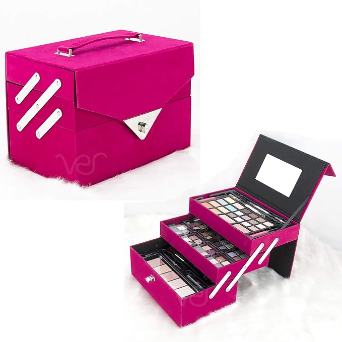 72pcs Makeup Gift Set Kit Train Case With Extendable Trays (eyeshadow, Blushes, Lipstick & More) - Vmk1504-Velvo Beauty