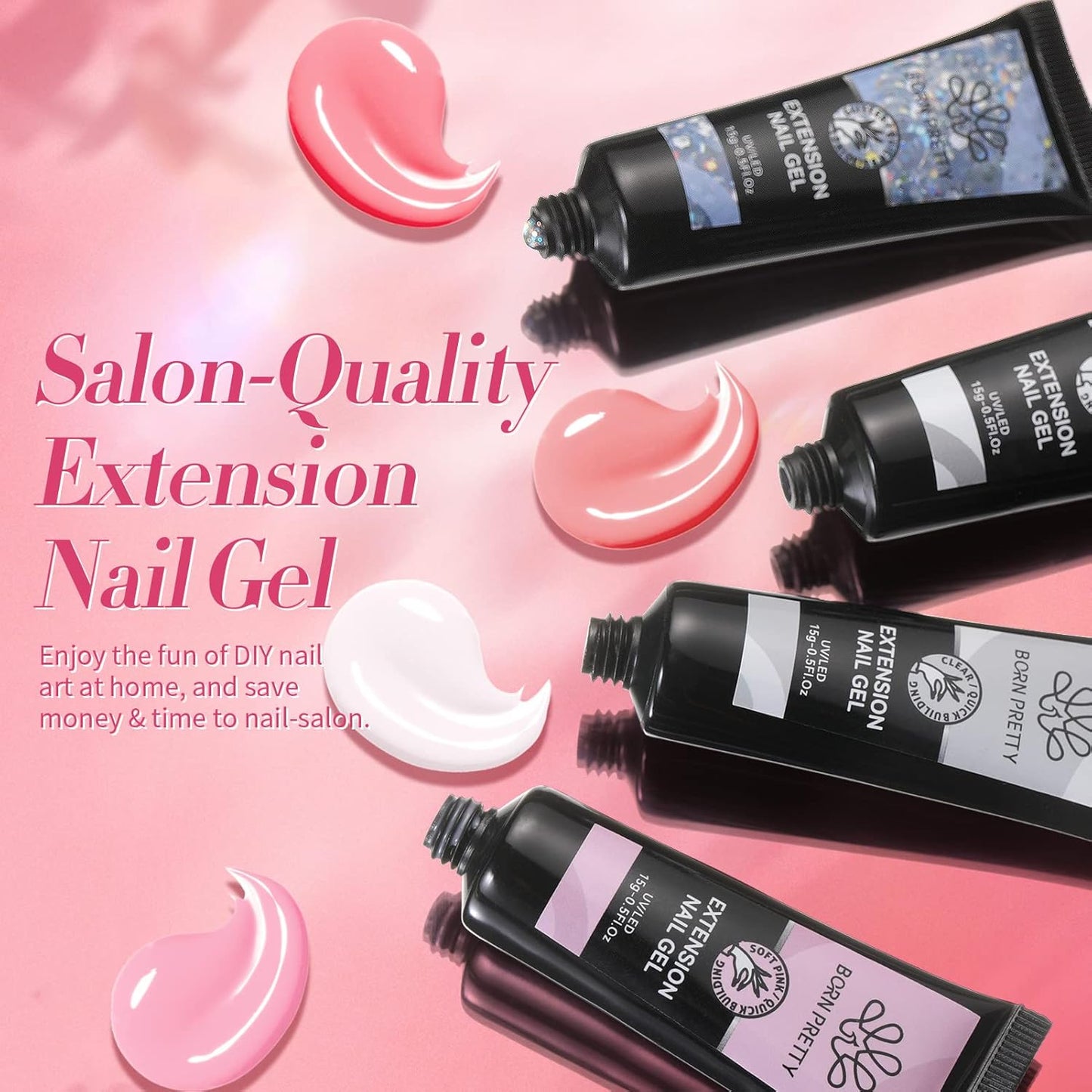 BORN PRETTY Poly Nail Extension Gel Kit-6 Colors Poly Nails Gel Kit Nude Clear Jelly Pink All In One Kit Builder Glue Gel with Nail Lamp Base Top Coat Set Nail Forms French Manicure Set for Beginner Starter DIY at Home Mother's Day Gifts-Velvo Beauty