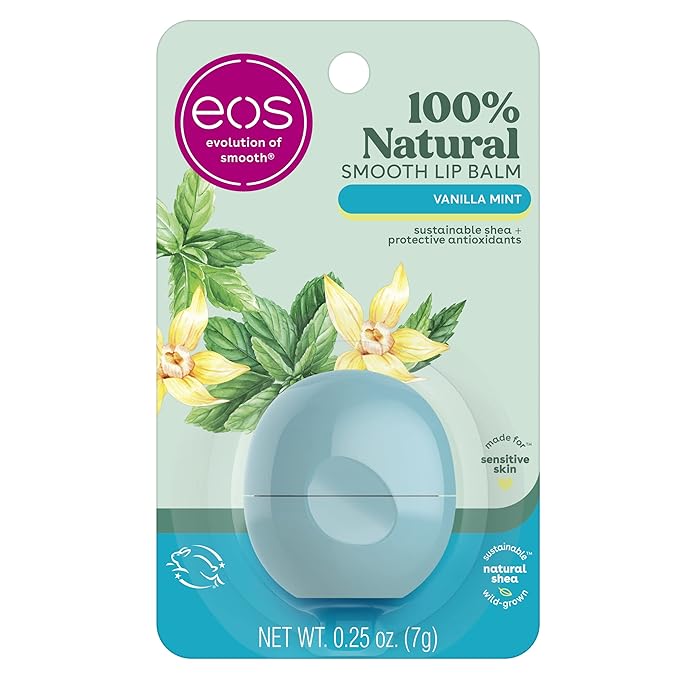 eos 100% Natural Lip Balm- Vanilla Mint, All-Day Moisture, Made for Sensitive Skin, Lip Care Products, 0.25 oz-Velvo Beauty