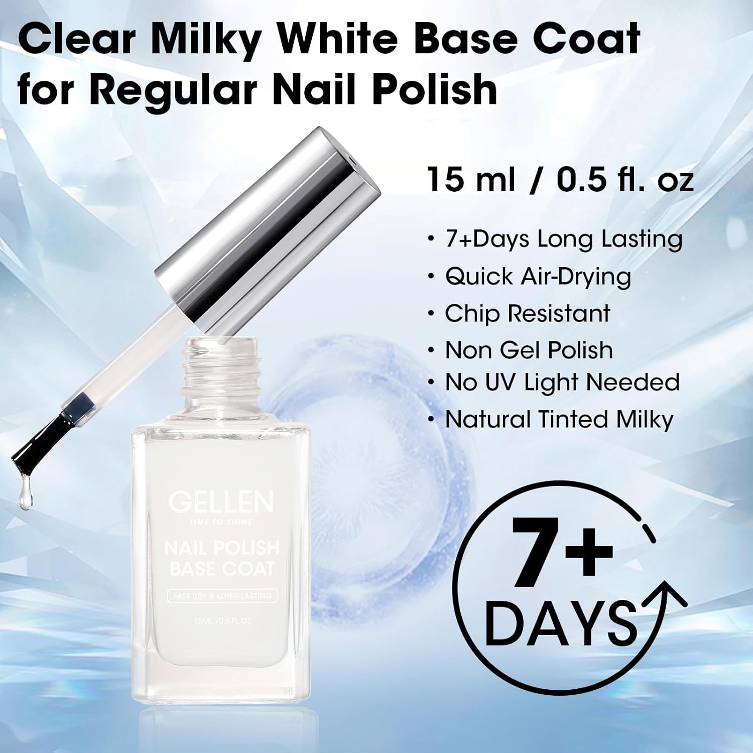GELLEN Clear Nail Polish Base Coat Sheer Tinted Milky White, Natural Color Regular Nail Polish, Calcium Formula Strengthens Nails, Enhances Nails Natural Look, Quick Air Dry, Hema Free, Non-toxic-Velvo Beauty