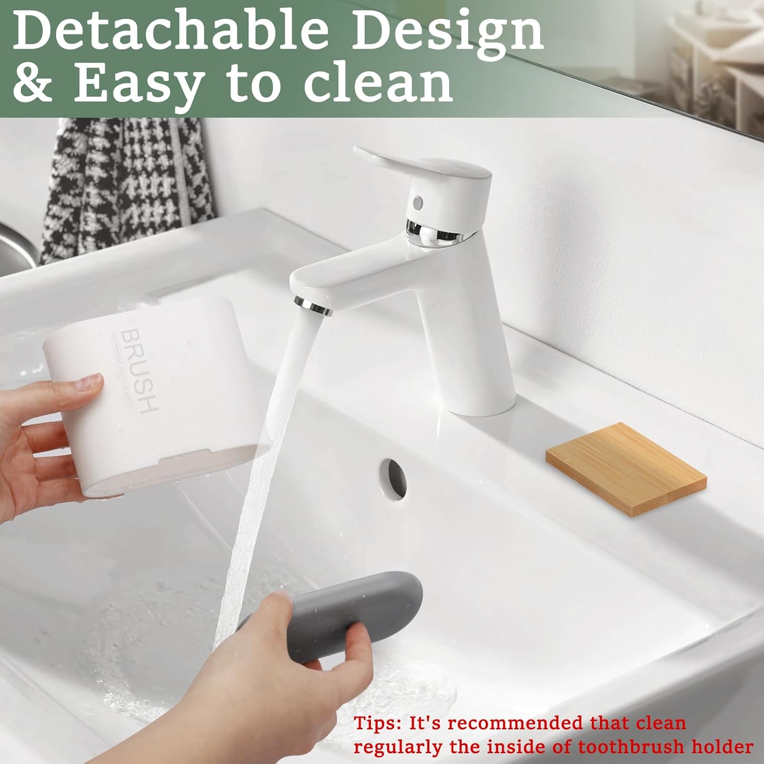 Toothbrush and Toothpaste Holder with Bamboo Divider for Bathroom Countertop Organizer, Detachable for Easy Clean, 2 Slots Electric Toothbrush Holders Storage Caddy Drainage for Family-White-Velvo Beauty