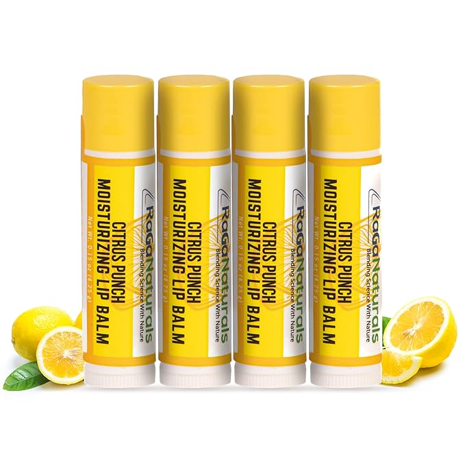 All Natural Lemon Moisturizing Lip Balm Gift Ornament for Holiday Stocking Stuffers, All Day Hydration, Original beeswax, Shea butter, Jojoba oil, Vitamin E and Love - Pack of 4 Tubes-Velvo Beauty