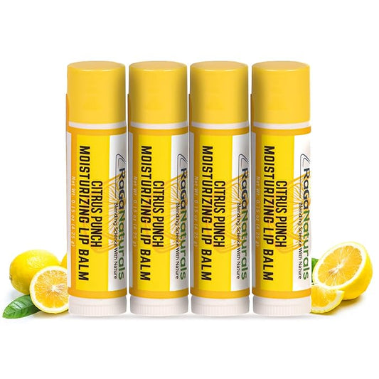 All Natural Lemon Moisturizing Lip Balm Gift Ornament for Holiday Stocking Stuffers, All Day Hydration, Original beeswax, Shea butter, Jojoba oil, Vitamin E and Love - Pack of 4 Tubes-Velvo Beauty