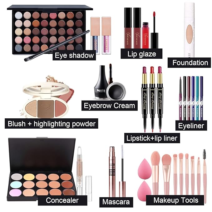 All-in-one Holiday Make up Gift Set | Makeup Kit for Women Full Kit Essential Starter Bundle Include Eyeshadow Palette Lipstick Blush Foundation Concealer Face Powder Mascara Lipgloss Brush-Velvo Beauty