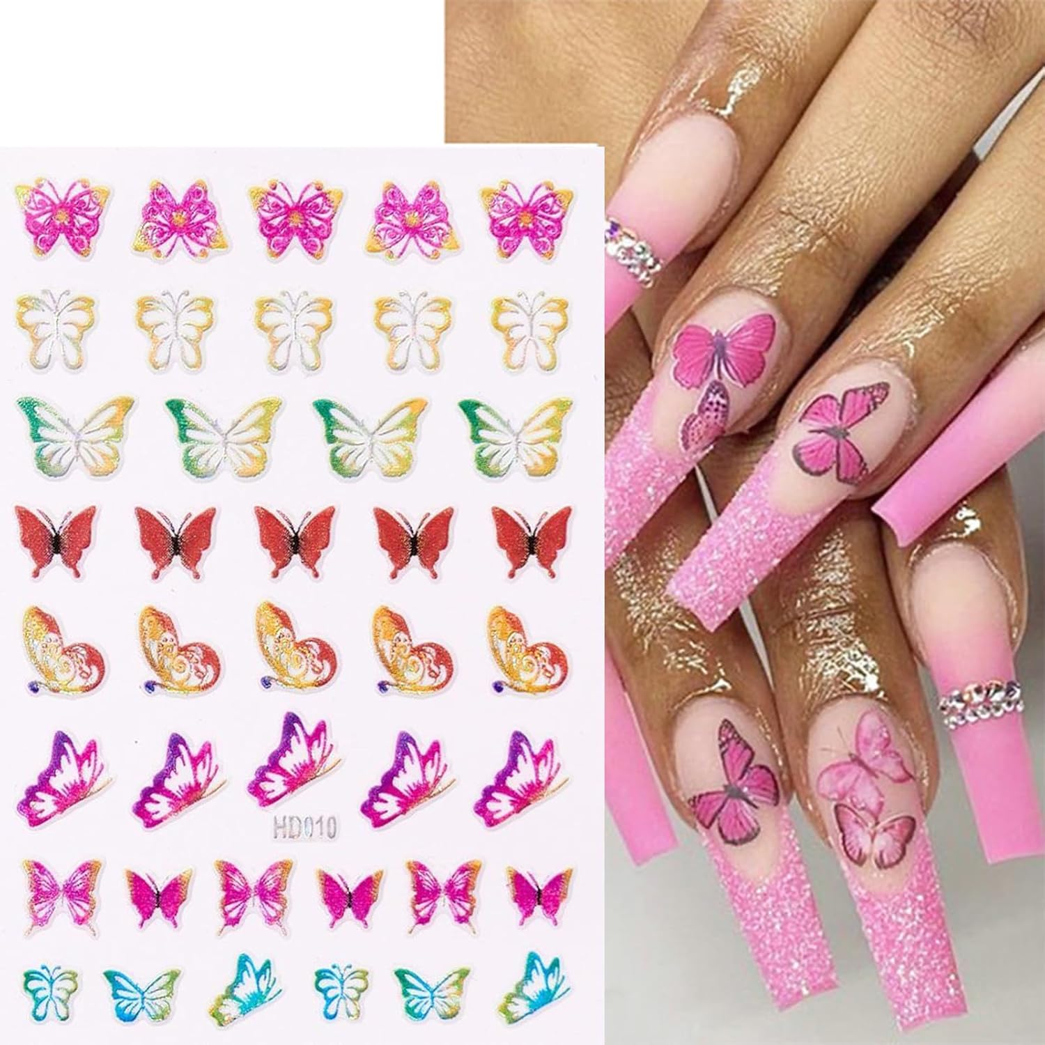 16 Sheets Butterfly Nail Art Stickers 3D Colorful Butterfly Self-Adhesive Design Nail Decals Pegatinas Uñas Holographic Laser Butterfly Nail Supplies for Women Acrylic Nail Art Decoration Accessories-Velvo Beauty