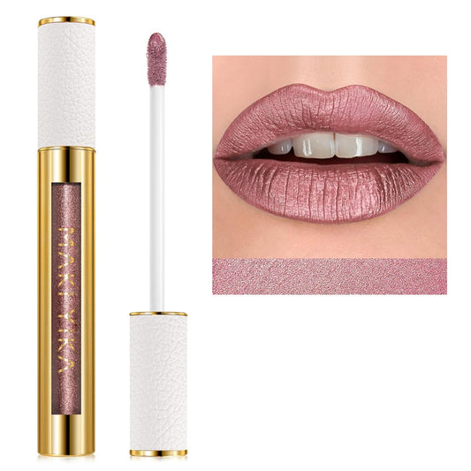MAKI YIKA Metallic Pink Lipstick for Women Nude Lipsticks Long Lasting Shine Glitter Lipstick No Smudge No Transfer Liquid Lip Gloss (BR010 Sweet Sugar)-Velvo Beauty