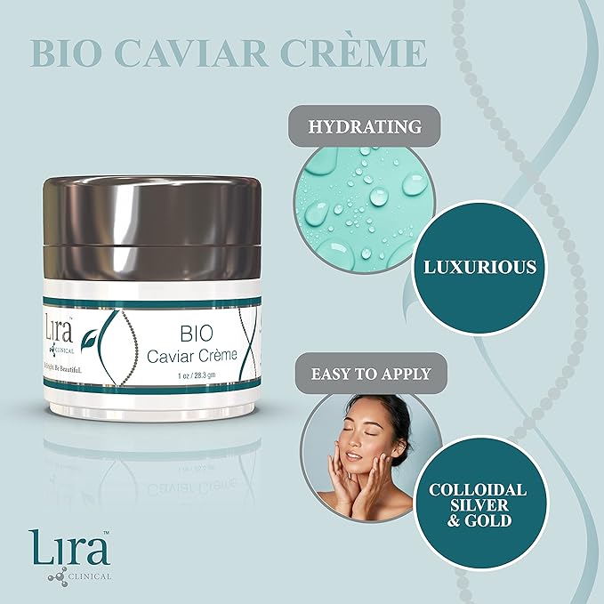 Lira Clinical BIO Caviar Crème - Daily Hydrating Facial Moisturizer with Advanced Peptide Complex and Vitamin C - Night Cream for Dry Skin - Travel Size Nourishing Cream for Skincare Routine - 1 oz-Velvo Beauty