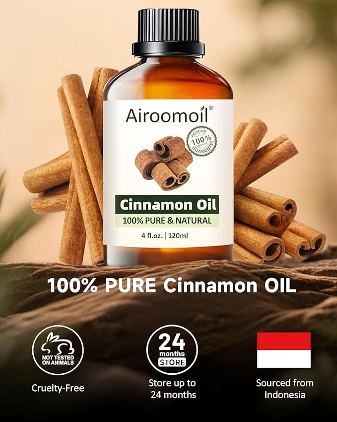 Pure Cinnamon Essential Oil, 100% Pure Natural Cinnamon Essential Oil, Premium Grade Essential Oils for Diffusers for Home, Skin, Care Massage, Soap Making, Aromatherapy, 4 Fl Oz | 120ml-Velvo Beauty