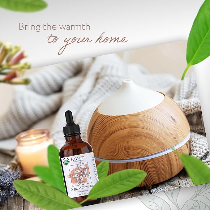 HBNO Organic Clove Bud Essential Oil - 4 oz (120ml) - USDA Certified Organic Clove Bud Essential Oil, Soap Making, DIY, Fragrances, Diffuser-Velvo Beauty