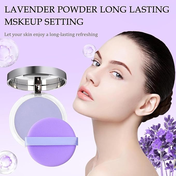Chillab Lavender Matte Powder Oil Control Face Makeup Setting Powder, Chillab Polvo Compacto with Mini Powder Puff, for Silky Blurring Oil Control Long-Lasting Makeup-Velvo Beauty