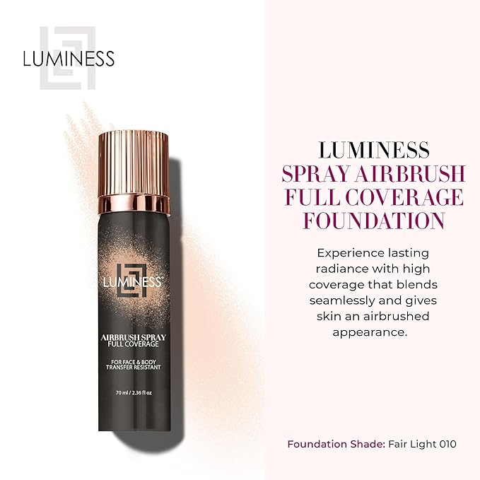 LUMINESS Spray Airbrush Foundation Makeup, Shade 010 - Lightweight, Full Coverage Foundation for Face, Neck & Body - Water-Based Concealer for Seamless Blending, Natural-Looking Finish, 2.36 fl oz-Velvo Beauty