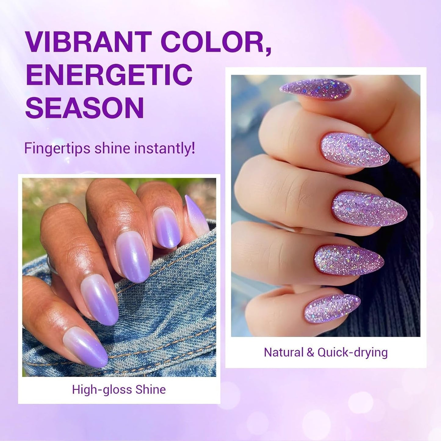 AZUREBEAUTY Nail Polish Set Fast Drying Glitter Pink Purple Spring Summer 4 Colors Lilac Nail Polish Natural Nail Lacquer Fingernail Kit with Top Coat DIY Salon Home-Velvo Beauty