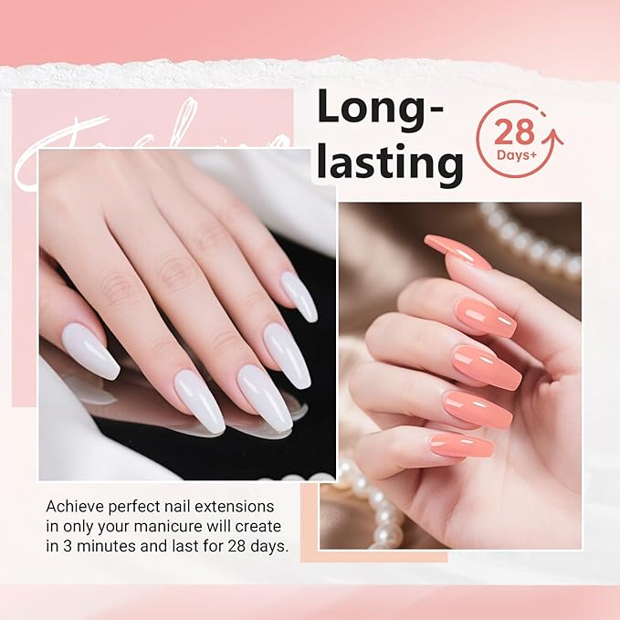 JEWHITENY Poly Nail Gel Set Clear Pink White Poly Extension Gel With Base Coat Top Coat Slip Solution French Manicure Need U V Lamp Curing for Finger Art and Home DIY-Velvo Beauty