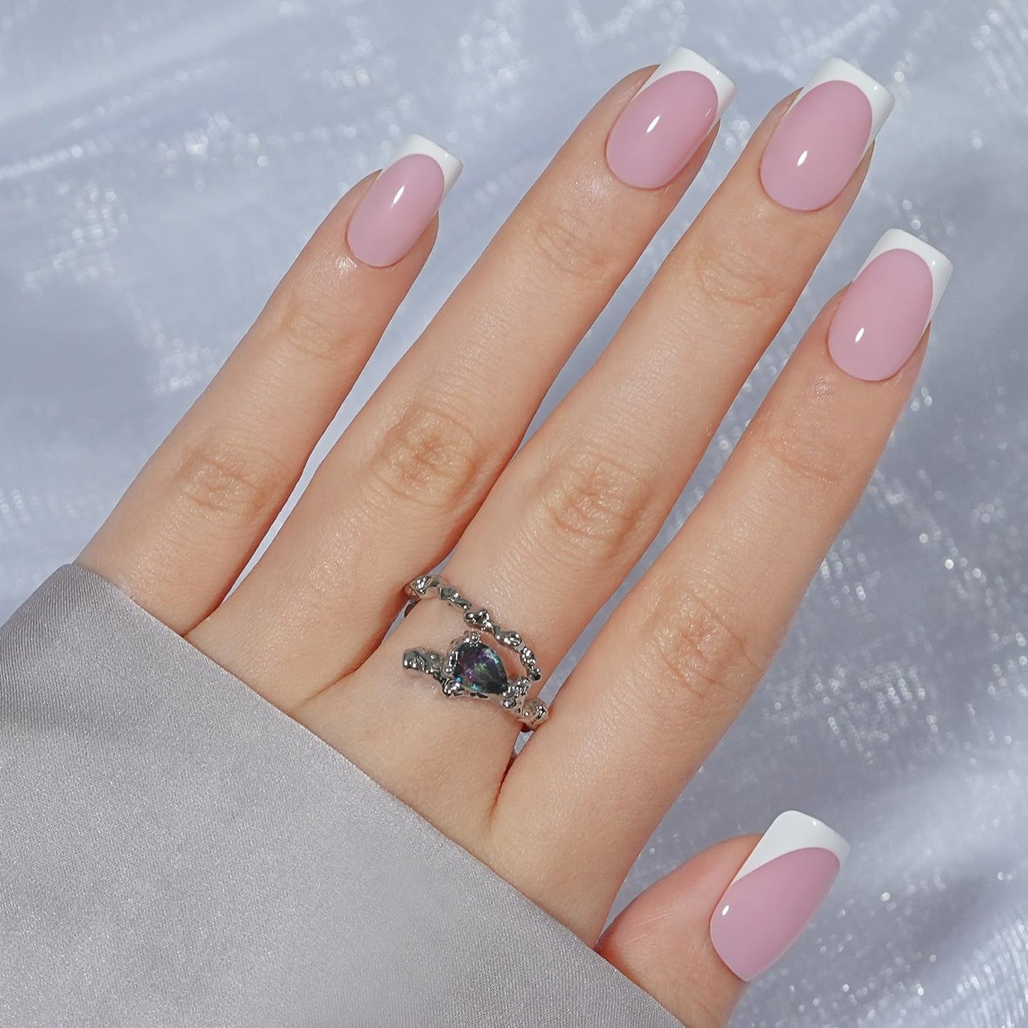 French Gel Nail Tips - Jofay Fashion Short French Tip Press on Nails, 10-Piece Set 320Pcs Pink Square Nail Tips, Pre-applied Tip Primer & Base Coat, No Need to File Fake Nails for Nail Art, 16 Sizes-Velvo Beauty