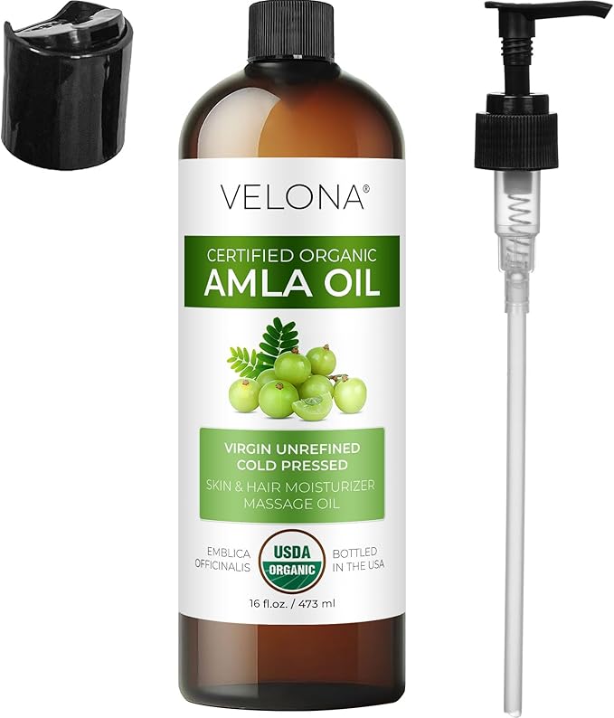 velona Amla Oil USDA Certified Organic - 16 Fl Oz | 100% Pure and Natural Carrier Oil | Extra Virgin, Unrefined, Cold Pressed-Velvo Beauty