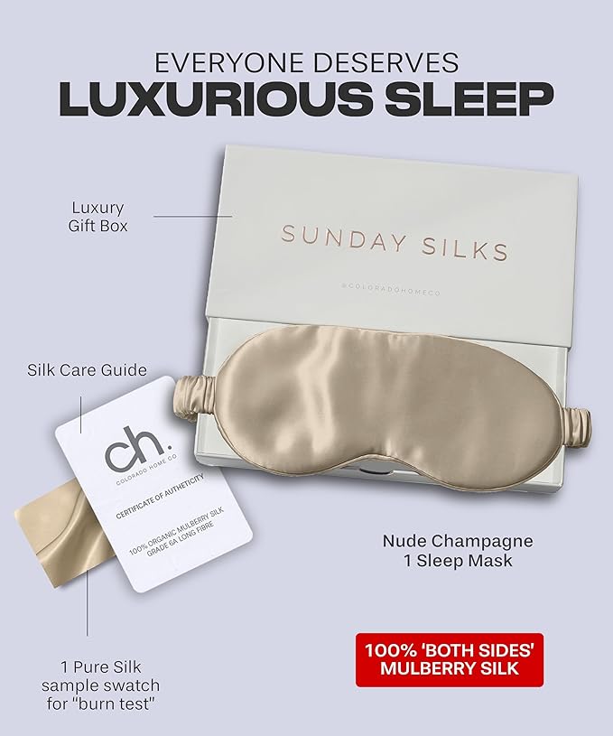 SUNDAYSILKS™ Exclusive Mulberry Silk Sleep Mask | Soft Eye Covers, Blackout Sleeping Mask for Women & Men | Silk Eye Mask for Sleep, Travel, and Relaxation | Antifaz para Dormir [Nude Champagne]-Velvo Beauty