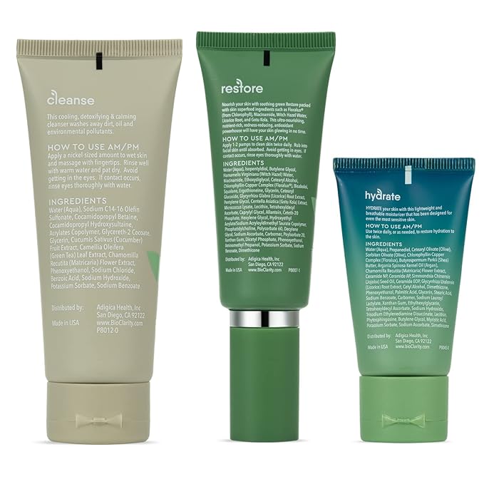 BioClarity 3-Step Essentials Skin Routine for Normal & Oily Skin Types | Cleanse, Restore and Moisturize | Gentle Clean and Hydrate Face | 100% Clean, Vegan Ingredients (Mini Size)-Velvo Beauty