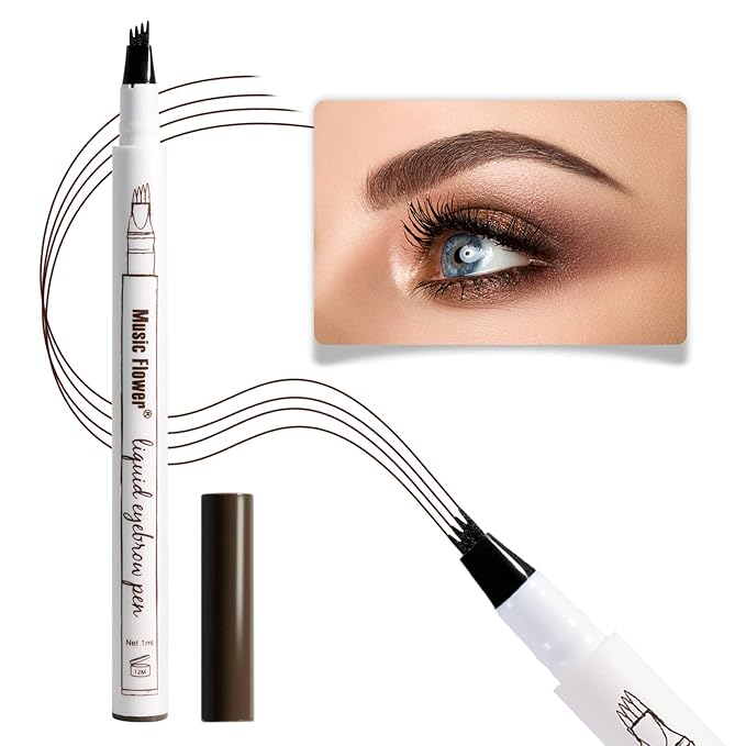 Music Flower Eyebrow Pencil, Liquid Eyebrow pen, Waterproof Brow Pen with Micro-Fork Tip, Fine Sketch Long Lasting Smudgeproof Microblading Pen - Chestnut-Velvo Beauty