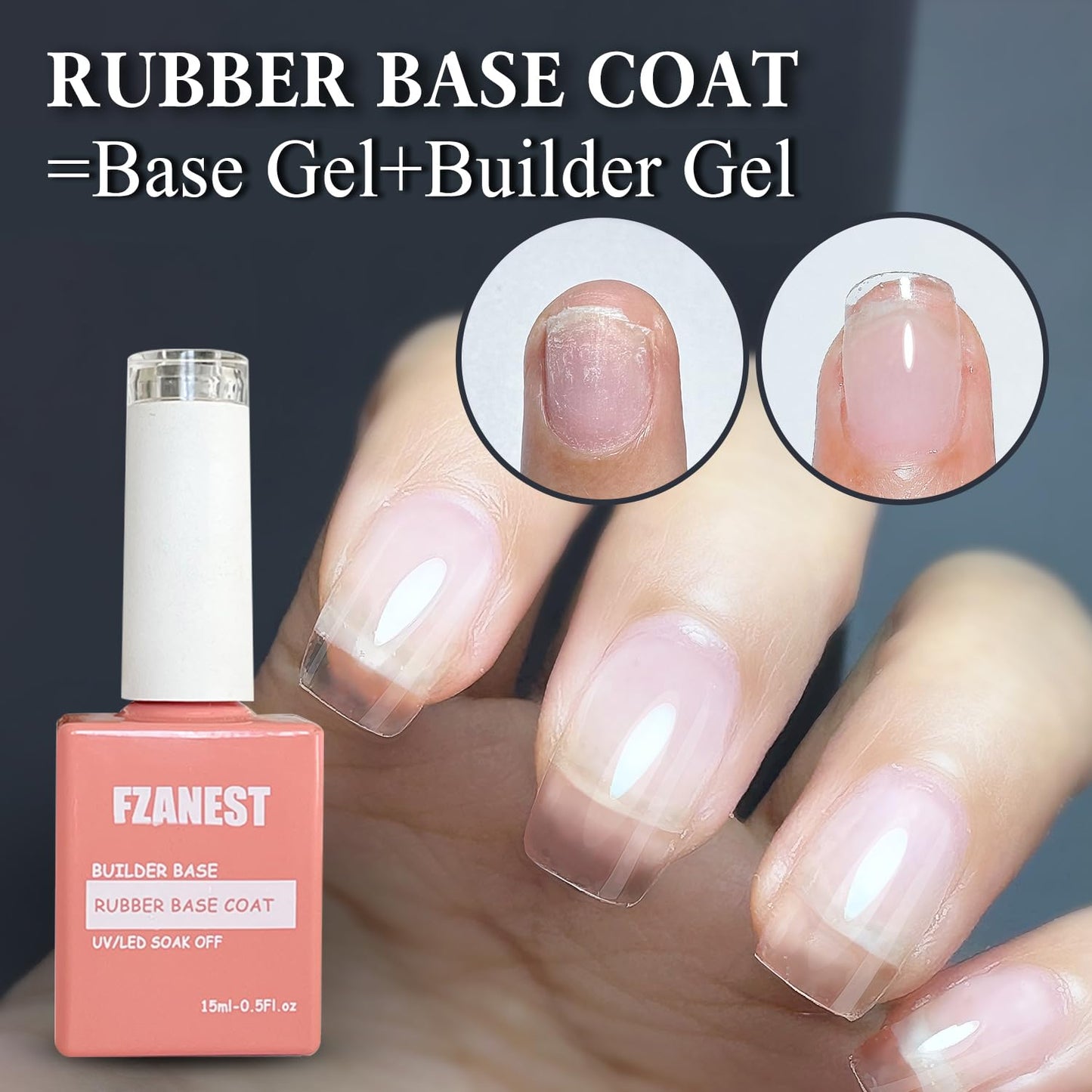 FZANEST Natural Nude Builder Gel For Nails, 15ml Rubber Builder Base Jelly Color Gel Polish Rubber Base Coat Nail Extension Soak Off French Manicure-Velvo Beauty