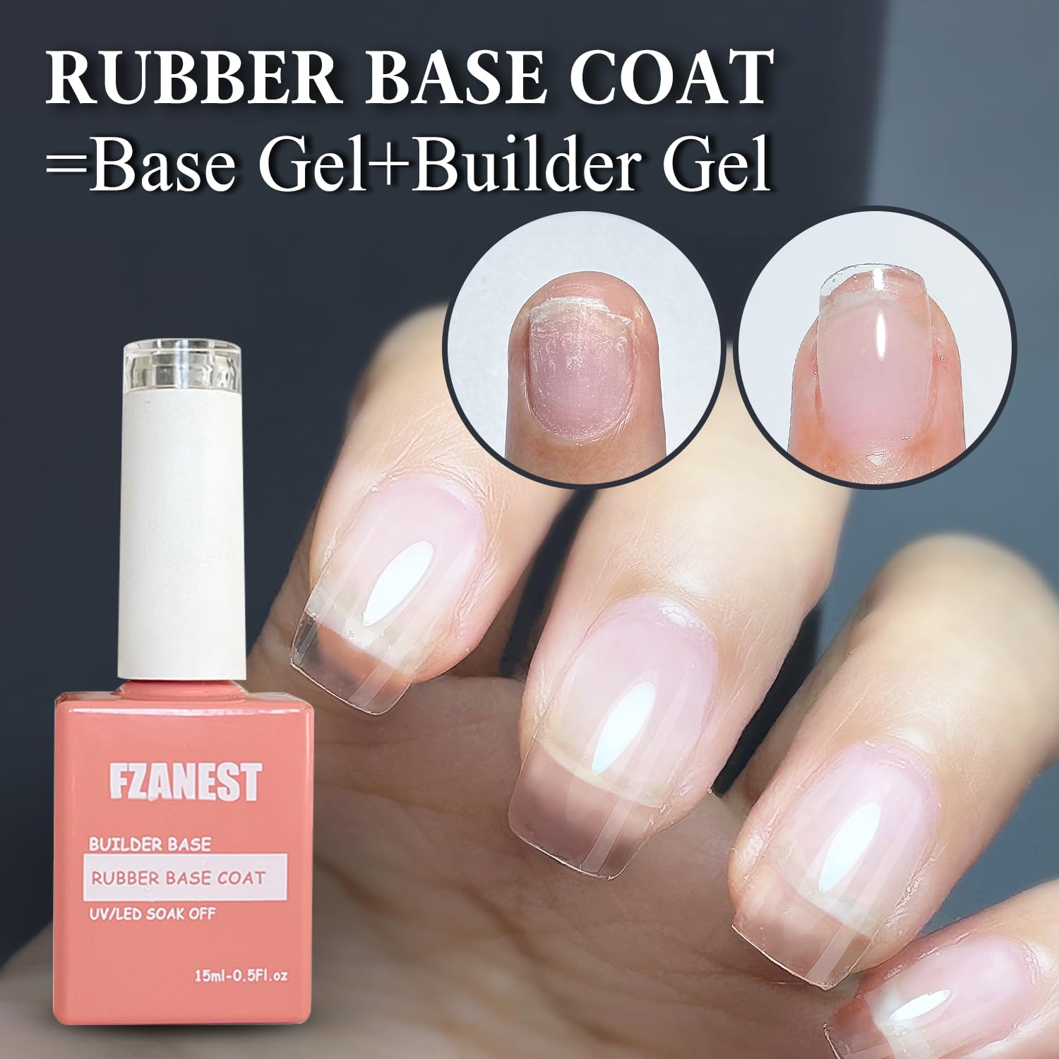 FZANEST Natural Nude Builder Gel For Nails, 15ml Rubber Builder Base Jelly Color Gel Polish Rubber Base Coat Nail Extension Soak Off French Manicure-Velvo Beauty
