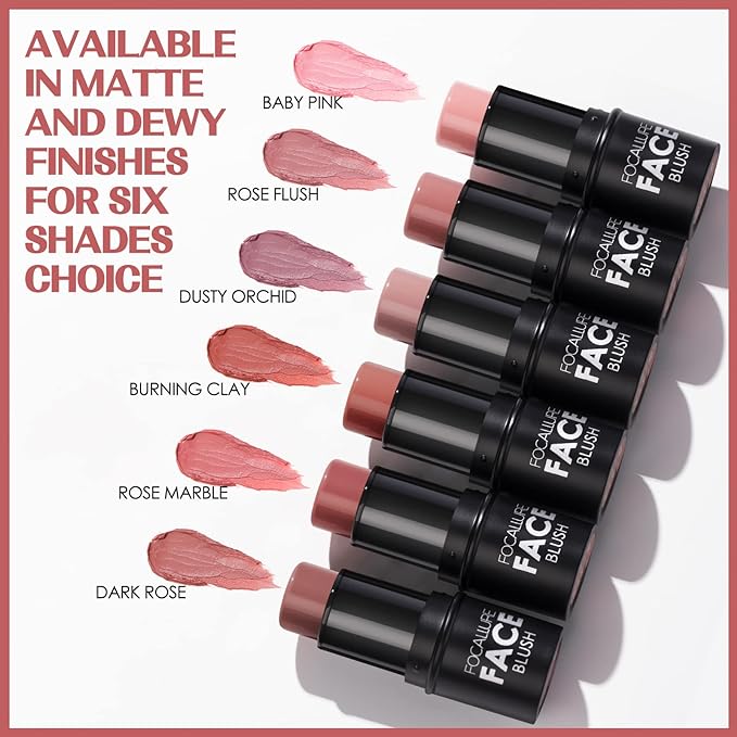 FOCALLURE Cream Blush Makeup,Buildable Blush Stick for Cheeks,Matte and Dewy Finish,Long Wearing,Easy Application,Lightweight Multi Stick,ROSE MARBLE-Velvo Beauty