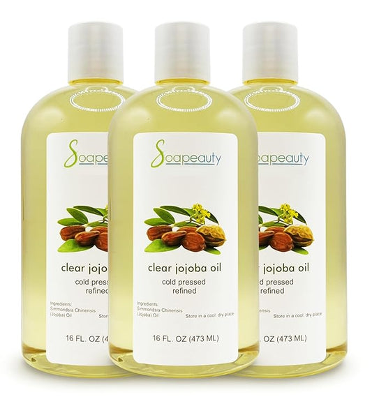 Soapeauty Clear Jojoba Oil | 100% Pure & Natural | Refined, Cold Pressed, Hexane Free | Moisturizing Oil for Skin, Face, Hair & Nails | 48 fl oz (3 * 16 fl oz)-Velvo Beauty