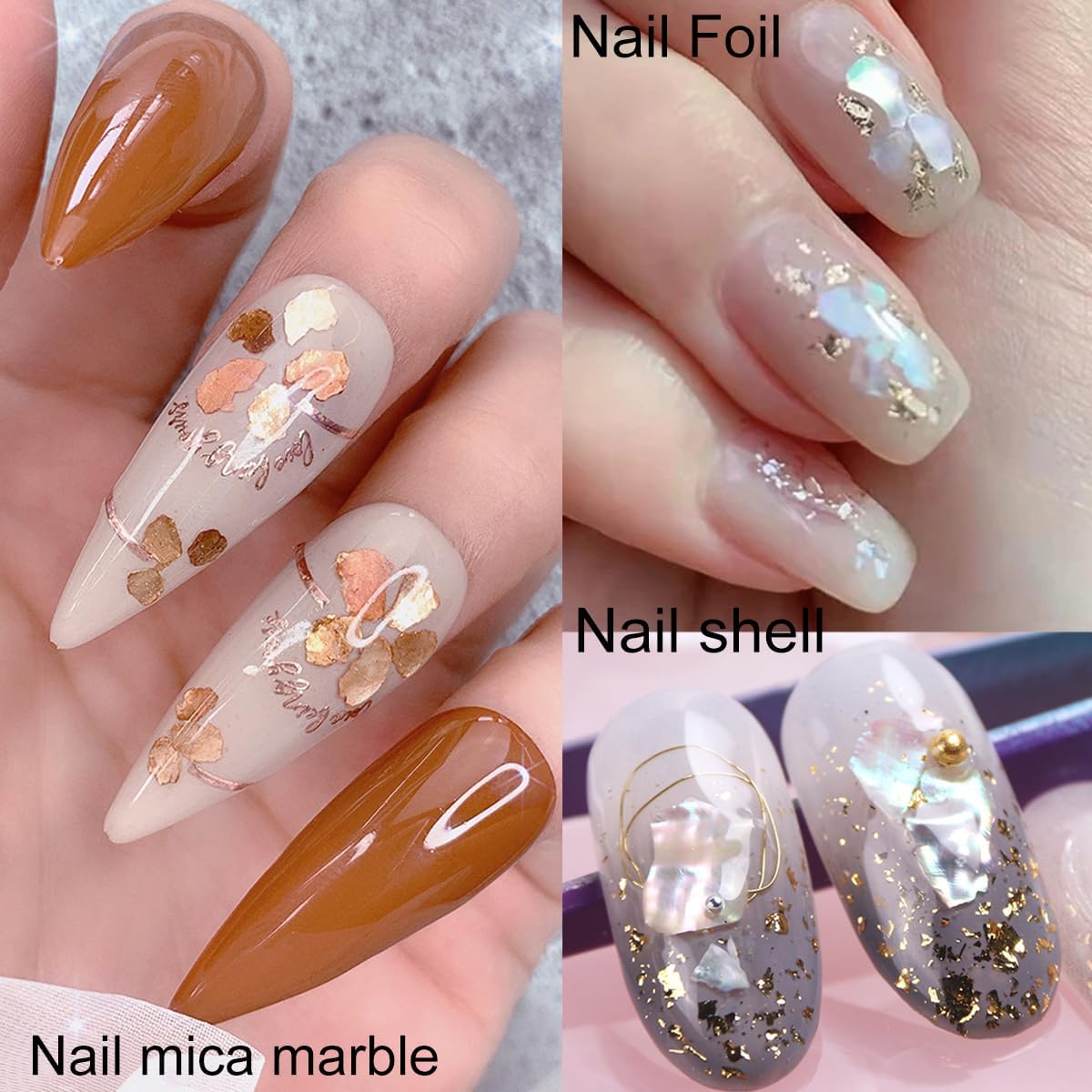 3 Boxes 36 Grids Nail Art Foil Flakes Glitter Irregular Mica Seashell Flakes,Nail Supplies Glitter Slice Colorful Marble Seashell DIY Acrylic Decorations Charms-Velvo Beauty