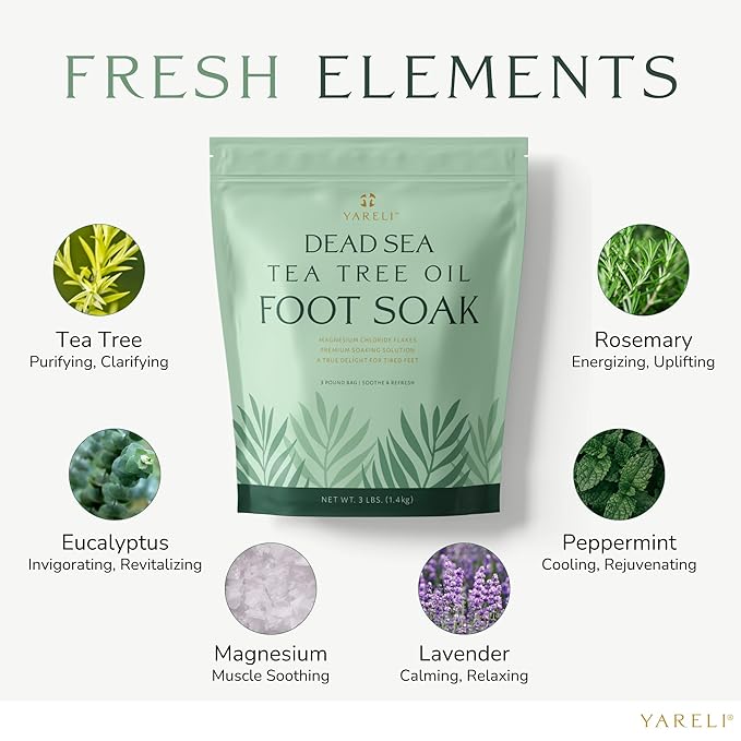 Tea Tree Oil Foot Soak, Dead Sea Magnesium Bath Salt Flakes with Essential Oils, 3lb-Velvo Beauty