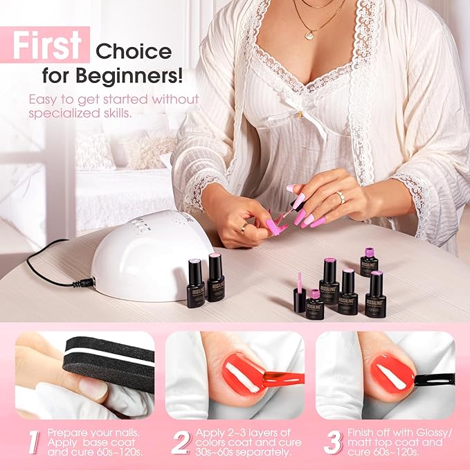 ROSALIND Pink Gel Polish, 8 Colors Hot Pink Light Pink Neon Pink Gel Nail Polish Set Pink Shades Pink Valentine Gel Polish Collection Nail Art Gift DIY at Home-Velvo Beauty