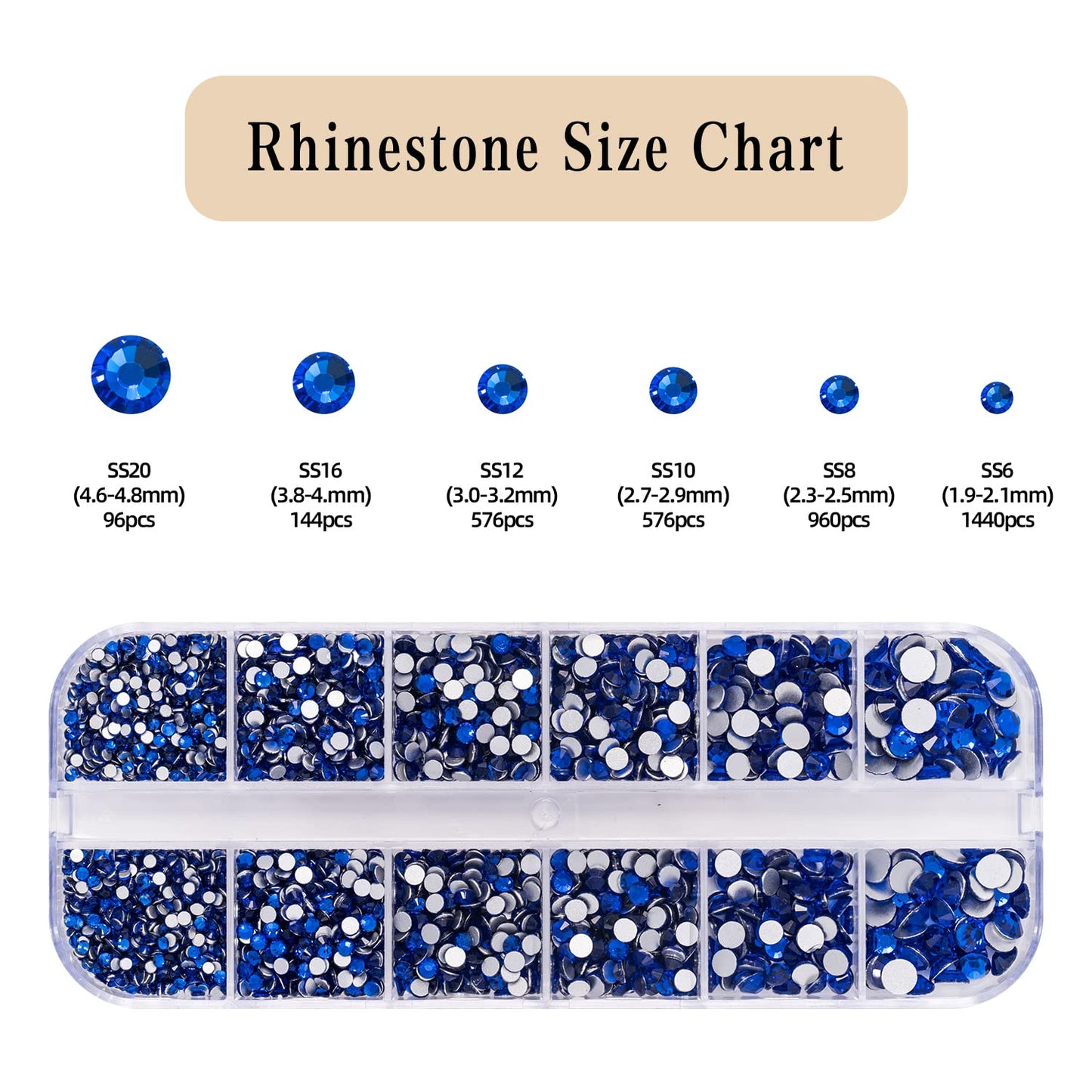 Flatback Crystal Rhinestones, 3792 Pieces Round Nail Gems Non Hot-fix Rhinestone SS6-SS20 Mixed Sizes Nail Art Rhinestones for Acrylic Nails, Crafts, Makeup, Clothes, Shoes, DIY Decorations-Velvo Beauty