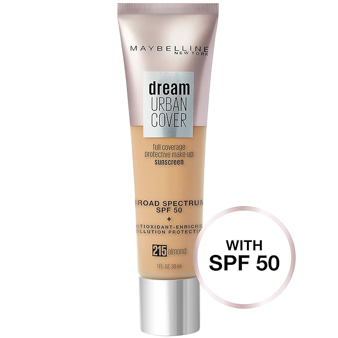 Maybelline Dream Urban Cover Flawless Coverage Foundation Makeup, SPF 50, Almond-Velvo Beauty