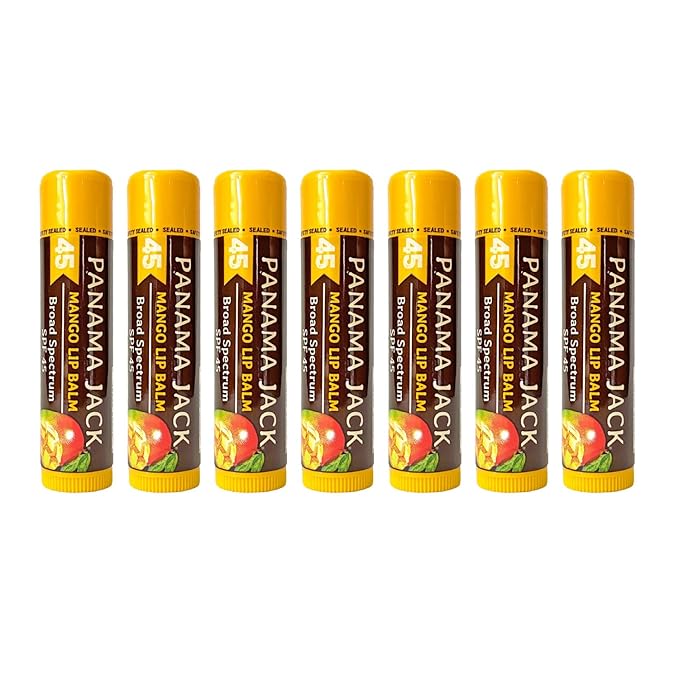 Panama Jack Sunscreen Lip Balm - SPF 45, Broad Spectrum UVA-UVB Sunscreen Protection, Prevents & Soothes Dry, Chapped Lips, Mango, 7-pack-Velvo Beauty