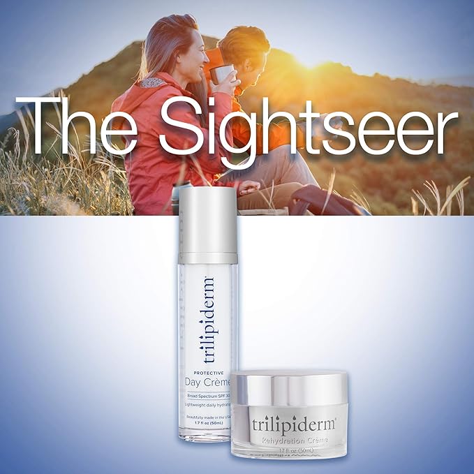 Trilipiderm Sightseer Bundle – Protective Day Cream Broad Spectrum SPF 30 and Rehydration Night Crème Set – Day and Night Protection, Hydration and Renewal Travel Size-Velvo Beauty