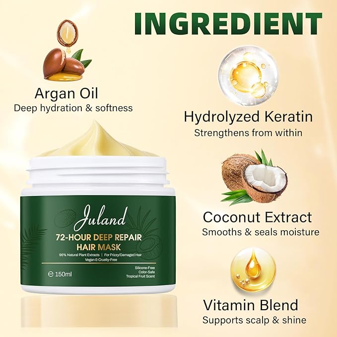 Juland Hair Mask, Collagen Hair Mask with Natural Amla Oil for Moisturization & Damage Repair, Hydroplex Technology for Stronger, Shinier Hair, 11 oz – Revitalizing Treatment for Dry, Damaged Hair-Velvo Beauty