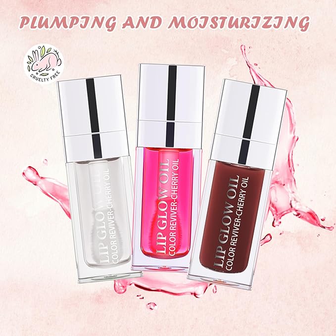 3PCS Lip Oil Set, Hydrating Lip Glow Oil Lip Plumper Gloss, Tinted Lip Oils Transparent Long Lasting Non-sticky Lip Gloss, Plumping Lip Gloss Lip Care Kit (Clear & Raspberry & Mahogany)-Velvo Beauty