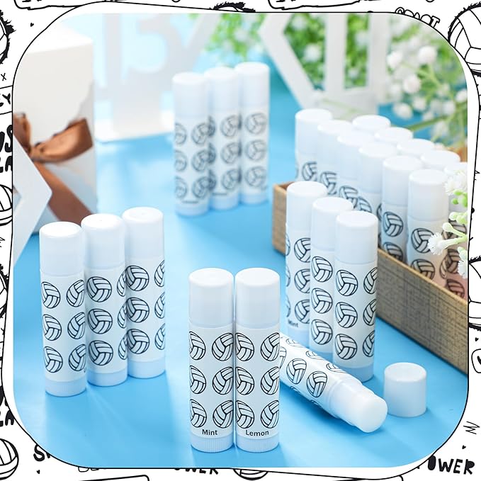 24 Pcs Volleyball Lip Balm Volleyball Team Gifts Volleyball Party Favors Volleyball Lip Balm Gift for Volleyball Team Volleyball Party Guest Supplies (White)-Velvo Beauty