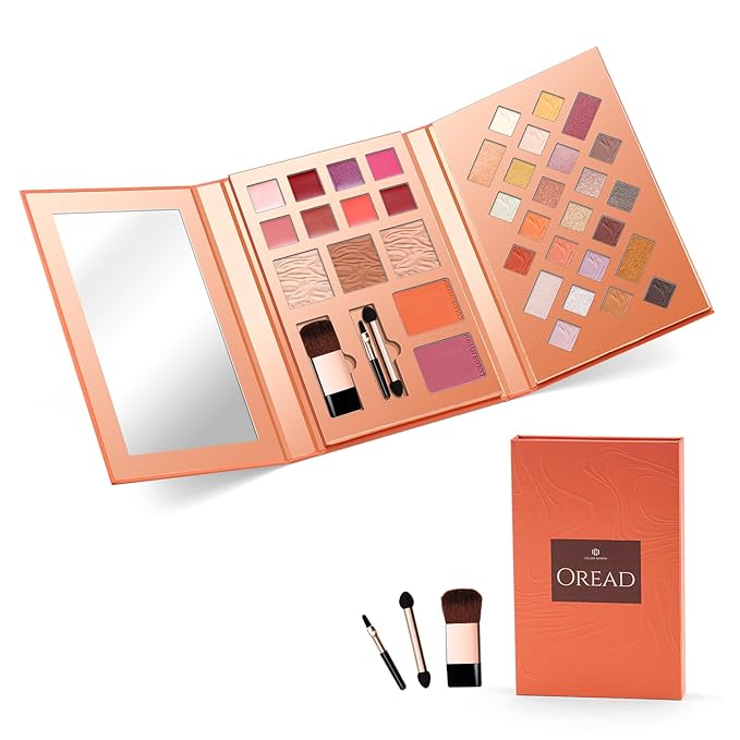 Color Nymph Makeup Kit for Women, All In One Notebook Makeup Palette Set With Mirror for Girls Includes 24 C Eyeshadow Palette,Lipgloss,Face Powder,Blushes (Orange)-Velvo Beauty