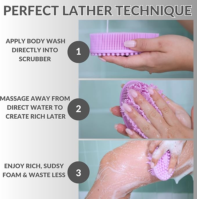 Avilana Silicone Body Scrubber – Gentle Shower Brush & Loofah Alternative- Food Grade & Lab Tested – Fast-Drying, Hygienic, BPA-Free Silicone Body Gentle Exfoliator (Lavender, Body & Face)-Velvo Beauty