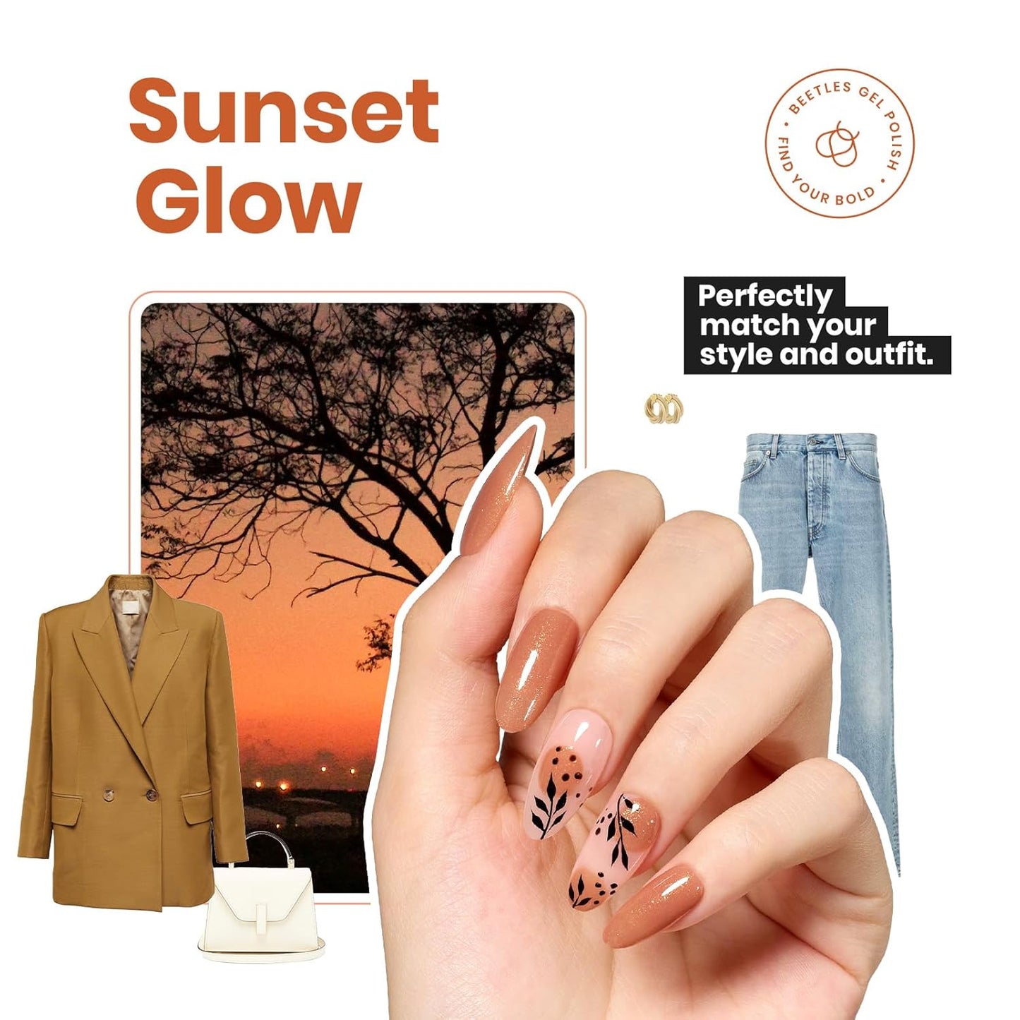 Beetles Glitter Brown Nail Polish –No UV Needed, Air Dry–Rosy Gold Shimmer Nude Rose Nail Lacquer–Fast Drying,Long Lasting,Salon-Quality Polish At-Home DIY-Velvo Beauty