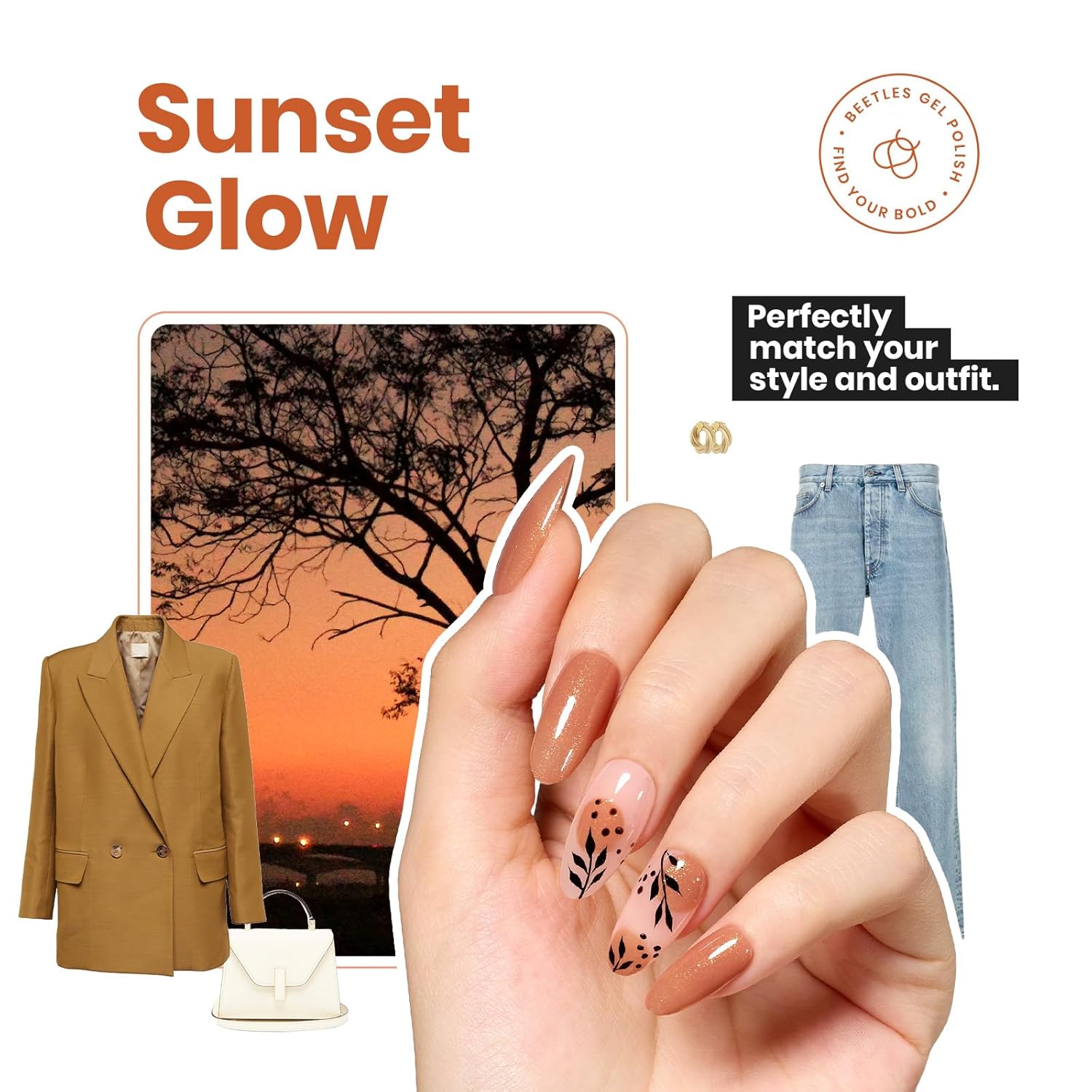 Beetles Glitter Brown Nail Polish –No UV Needed, Air Dry–Rosy Gold Shimmer Nude Rose Nail Lacquer–Fast Drying,Long Lasting,Salon-Quality Polish At-Home DIY-Velvo Beauty