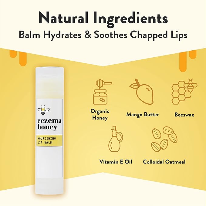 ECZEMA HONEY Nourishing Lip Balm - Organic Chapstick for Sensitive Skin - Daily Lip Moisturizer for Very Dry Lips - Mango Butter & Honey Lip Balm - Natural Lip Care Products (1 Ct)-Velvo Beauty