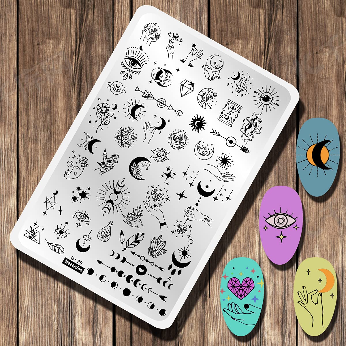 2pcs Large Abstract Face Galaxy Nail Stamping Plates Line Girl Face Pictures Stencil Moon Star Space Nail Picture Design Stamp Templates Mix Flower Leaf Starry Sky Stainless Steel Nail Art Image Plate-Velvo Beauty
