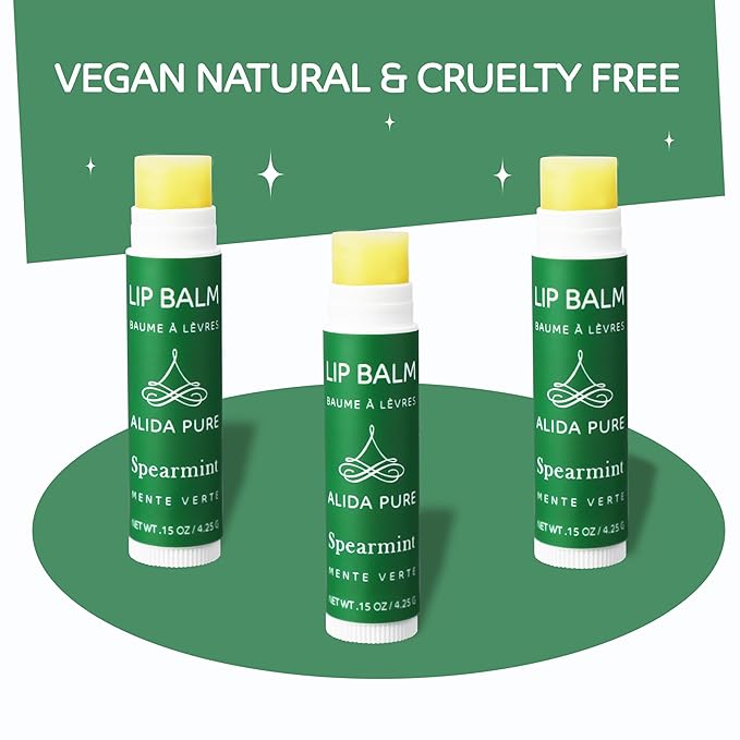 Spearmint Lip Balm Collection, Vegan Lip Balm Set, Beeswax Free, with Avocado Oil, Organic Jojoba Oil, and Vitamin E, Natural Moisturizer for Dry, Chapped Lips, 3 Tube Set-Velvo Beauty