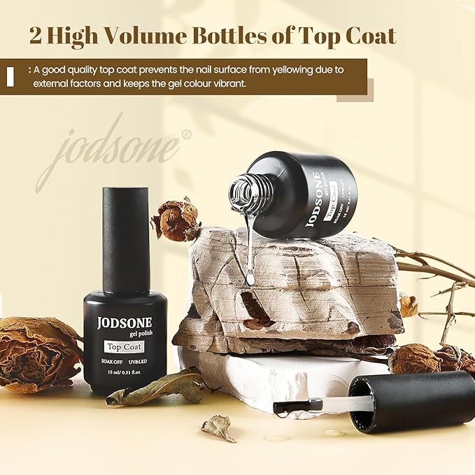 JODSONE 2 Bottles 15ml of Top Coat Gel Polish No Wipe Help Bright Manicure Need Lamp Cured-Velvo Beauty