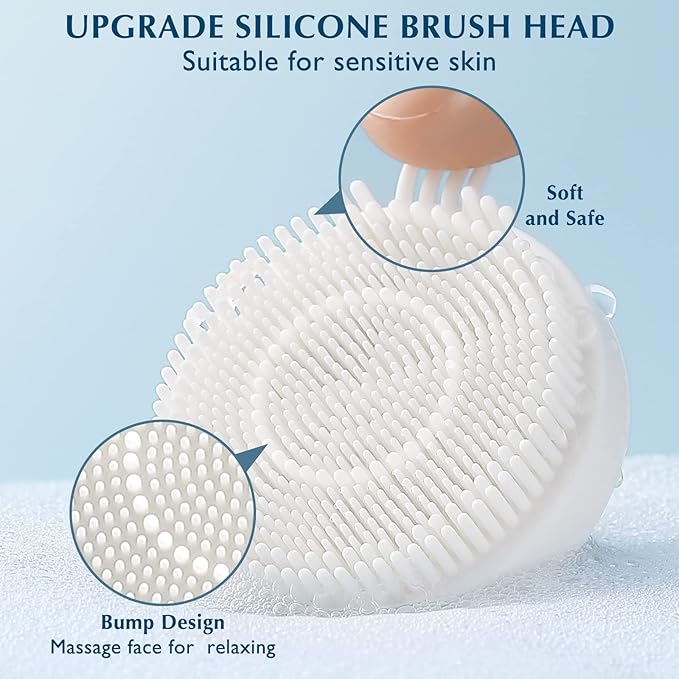 COSLUS Facial Cleansing Brush Silicone Face Scrubber: 2 in1 FBS-D Electric Exfoliating Massage Device Waterproof Deep Cleaning Exfoliation Rotating Spa Machine - Electronic Skin Care Wash Clean System-Velvo Beauty